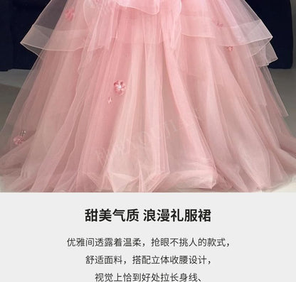 Strapless Floral Detail A-Line Evening Gown