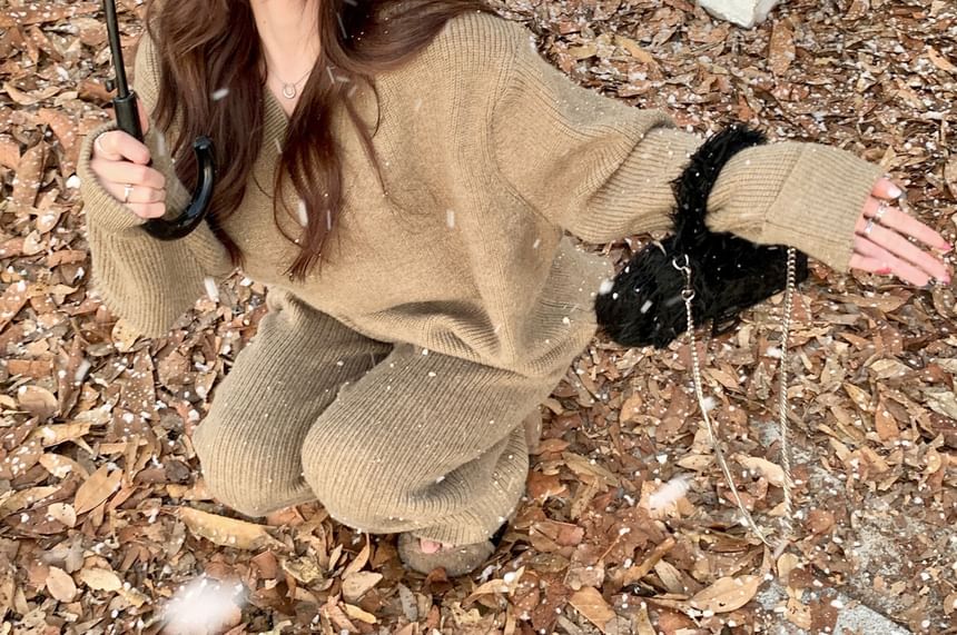Oversized Drop Shoulder Sweater with High-Rise Wide Leg Pants