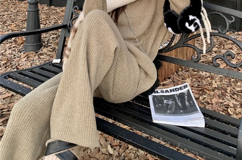 Oversized Drop Shoulder Sweater with High-Rise Wide Leg Pants