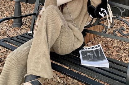 Oversized Drop Shoulder Sweater with High-Rise Wide Leg Pants