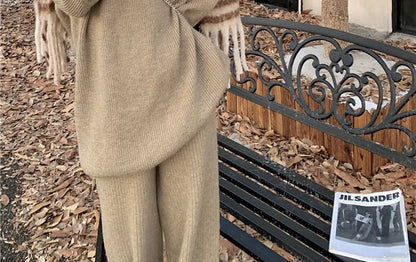 Oversized Drop Shoulder Sweater with High-Rise Wide Leg Pants