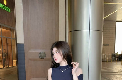 Sleeveless Mock Neck Knit Top, Cardigan & High-Waist Pencil Skirt Set