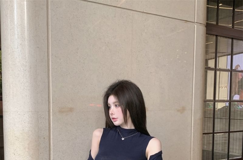 Sleeveless Mock Neck Knit Top, Cardigan & High-Waist Pencil Skirt Set