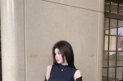 Sleeveless Mock Neck Knit Top, Cardigan & High-Waist Pencil Skirt Set