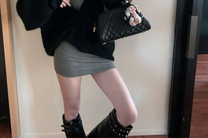 Halter Neck Tank Top and Solid Oversized V-Neck Sweater Duo