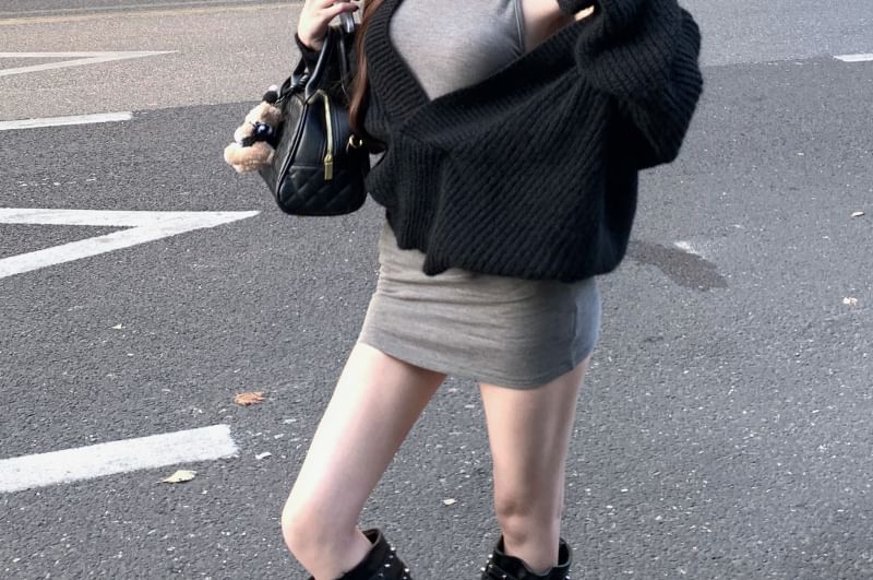 Halter Neck Tank Top and Solid Oversized V-Neck Sweater Duo