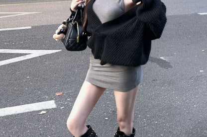 Halter Neck Tank Top and Solid Oversized V-Neck Sweater Duo
