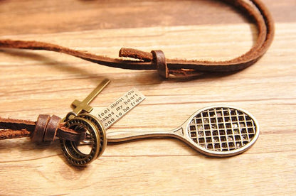 Genuine Leather Racket Pendant Necklace