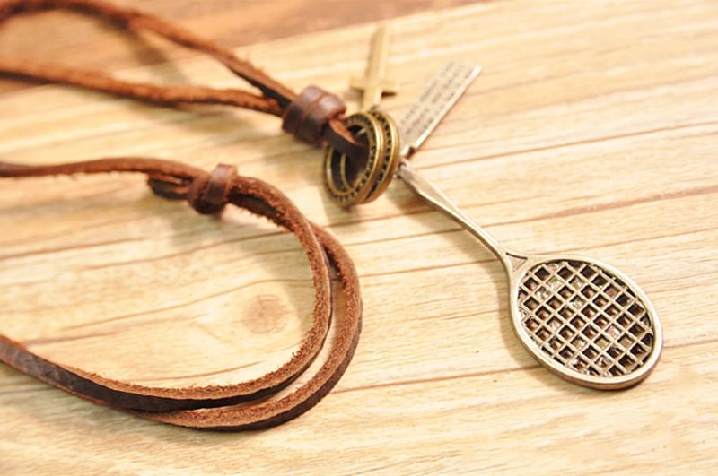 Genuine Leather Racket Pendant Necklace