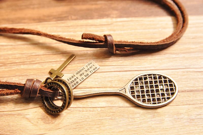 Genuine Leather Racket Pendant Necklace