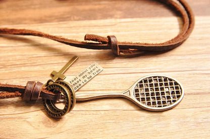 Genuine Leather Racket Pendant Necklace