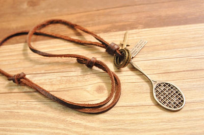 Genuine Leather Racket Pendant Necklace
