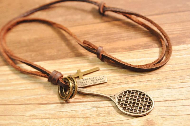 Genuine Leather Racket Pendant Necklace