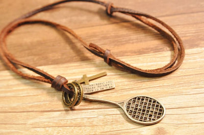 Genuine Leather Racket Pendant Necklace