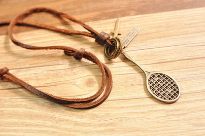 Genuine Leather Racket Pendant Necklace