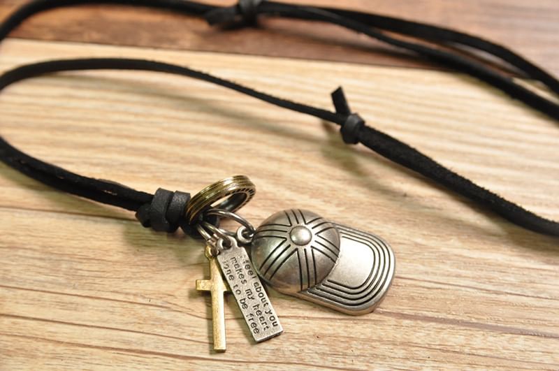Genuine Leather Cap Pendant Necklace