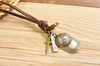 Genuine Leather Cap Pendant Necklace