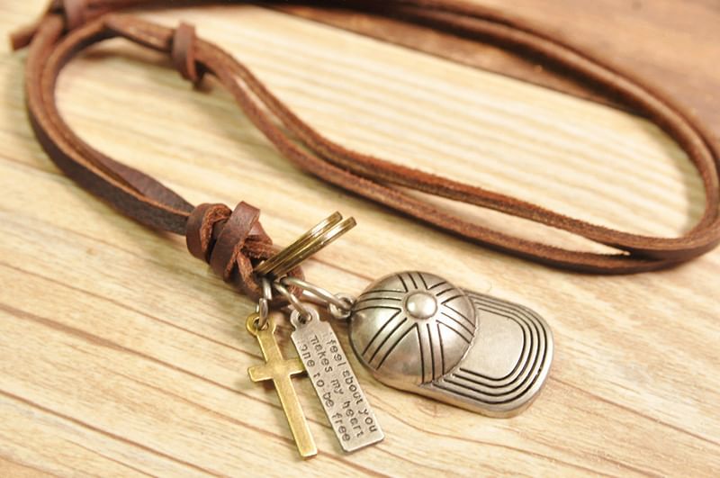 Genuine Leather Cap Pendant Necklace