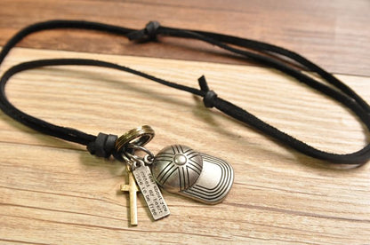 Genuine Leather Cap Pendant Necklace