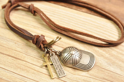 Genuine Leather Cap Pendant Necklace