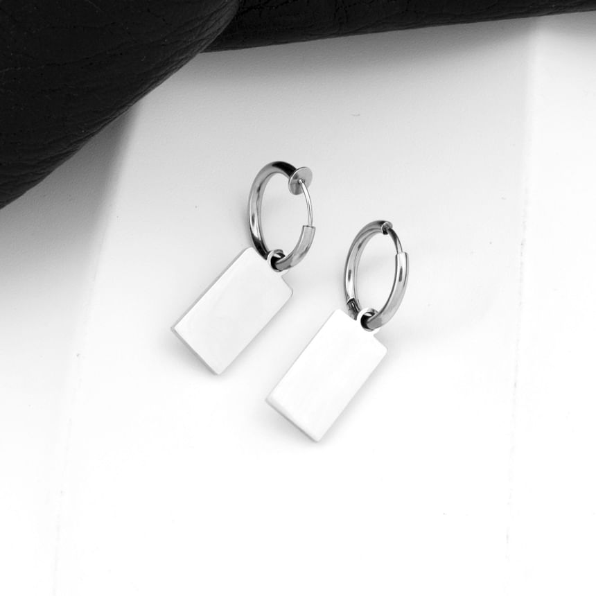 Tag Hoop Drop Earring / Clip On Earring
