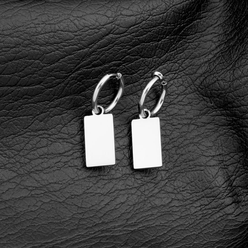 Tag Hoop Drop Earring / Clip On Earring