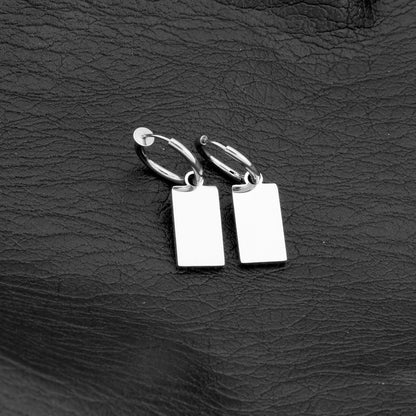 Tag Hoop Drop Earring / Clip On Earring