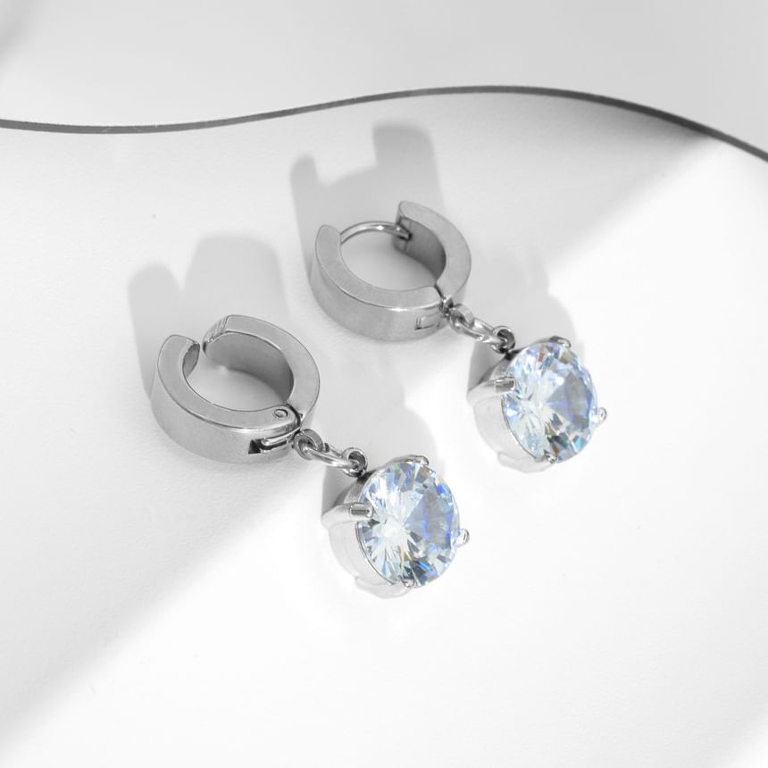 Rhinestone Hoop Drop Earring / Clip On Earring