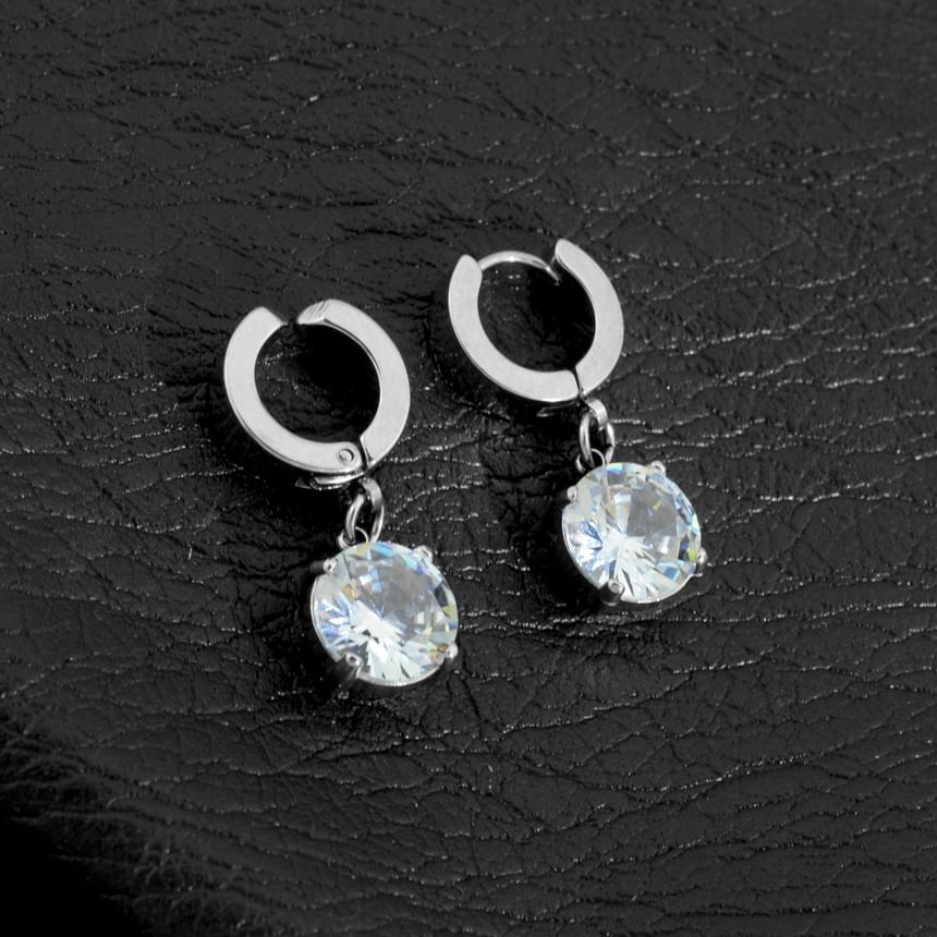 Rhinestone Hoop Drop Earring / Clip On Earring
