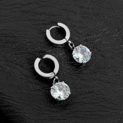 Rhinestone Hoop Drop Earring / Clip On Earring