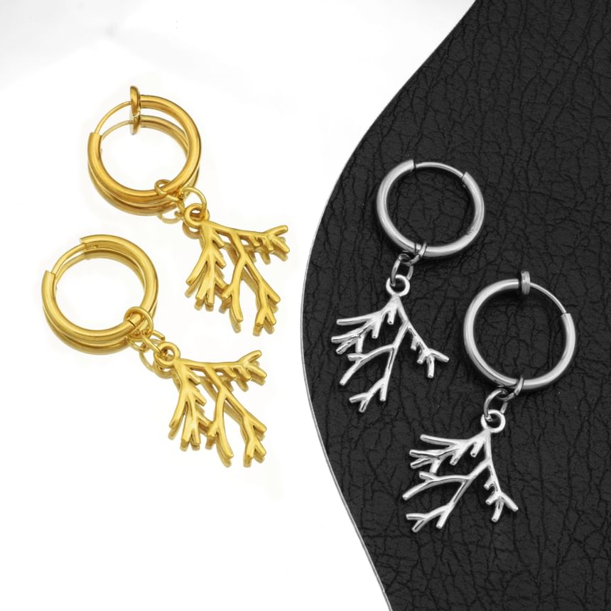 Branch Hoop Drop Earring / Clip On Earring