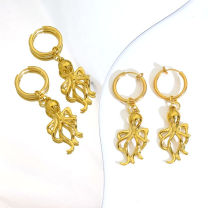 Octopus Hoop Drop Earring / Clip On Earring