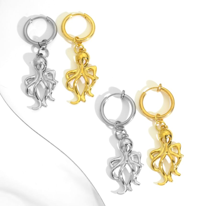 Octopus Hoop Drop Earring / Clip On Earring