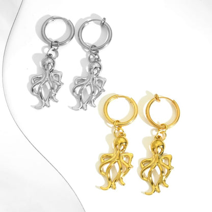 Octopus Hoop Drop Earring / Clip On Earring