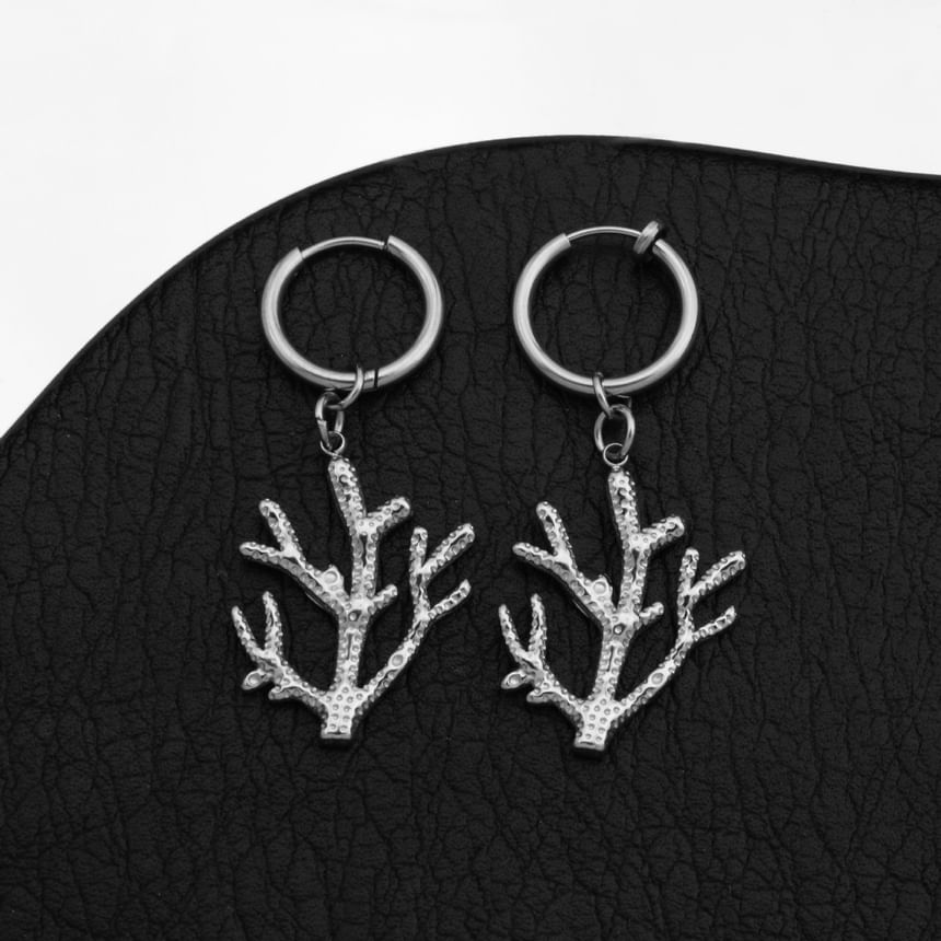 Coral Hoop Drop Earring / Clip On Earring