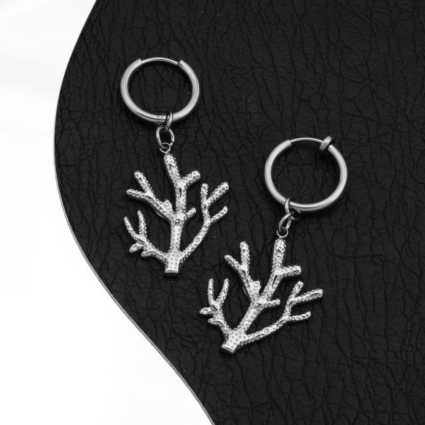 Coral Hoop Drop Earring / Clip On Earring