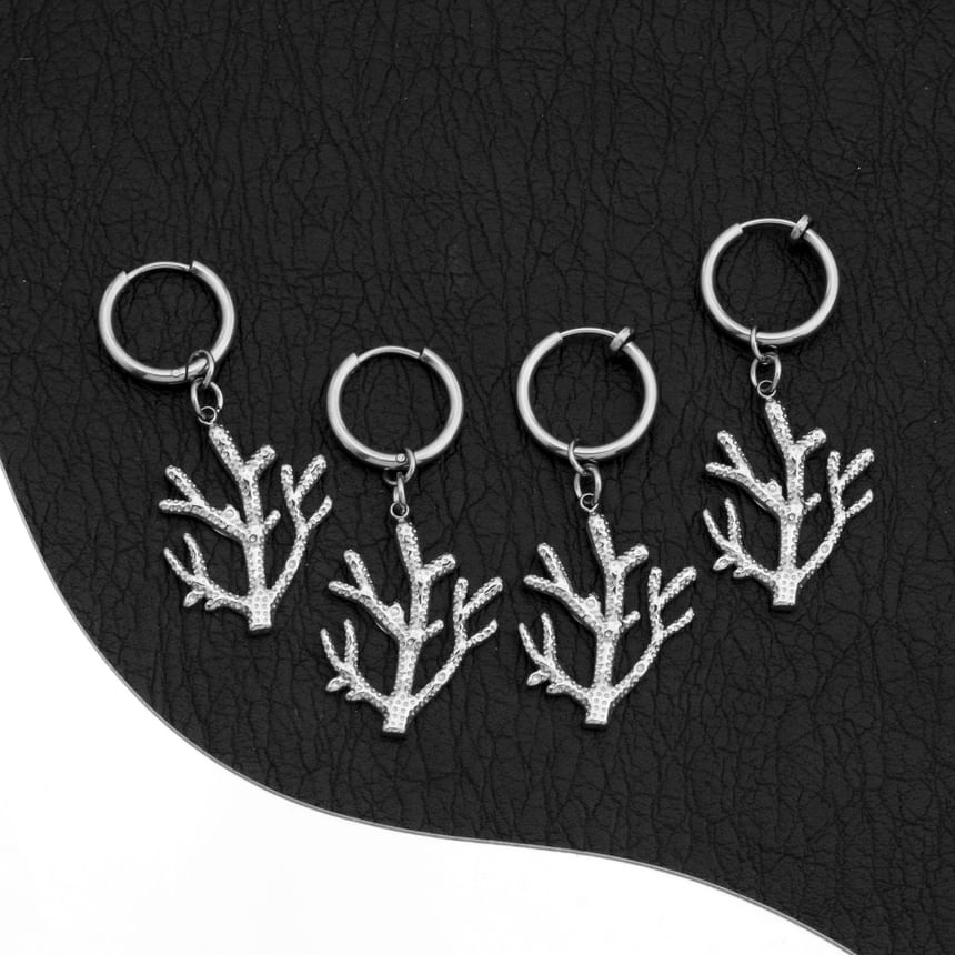 Coral Hoop Drop Earring / Clip On Earring
