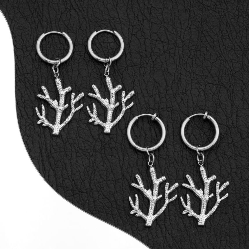 Coral Hoop Drop Earring / Clip On Earring