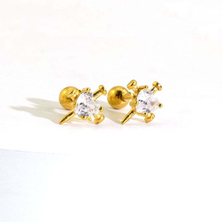 Rhinestone Nail Barbell Earring