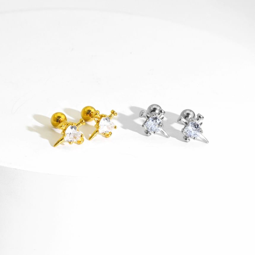 Rhinestone Nail Barbell Earring