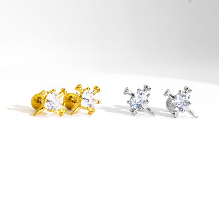 Rhinestone Nail Barbell Earring