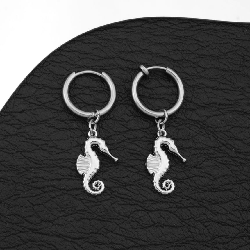 Seahorse Hoop Drop Earring / Clip On Earring