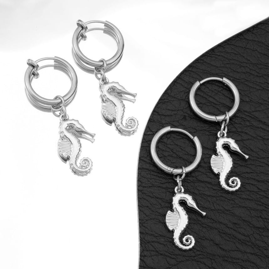 Seahorse Hoop Drop Earring / Clip On Earring