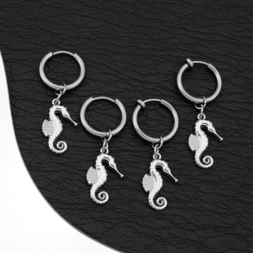 Seahorse Hoop Drop Earring / Clip On Earring