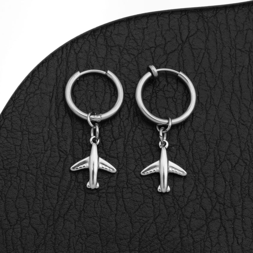 Airplane Hoop Drop Earring / Clip On Earring