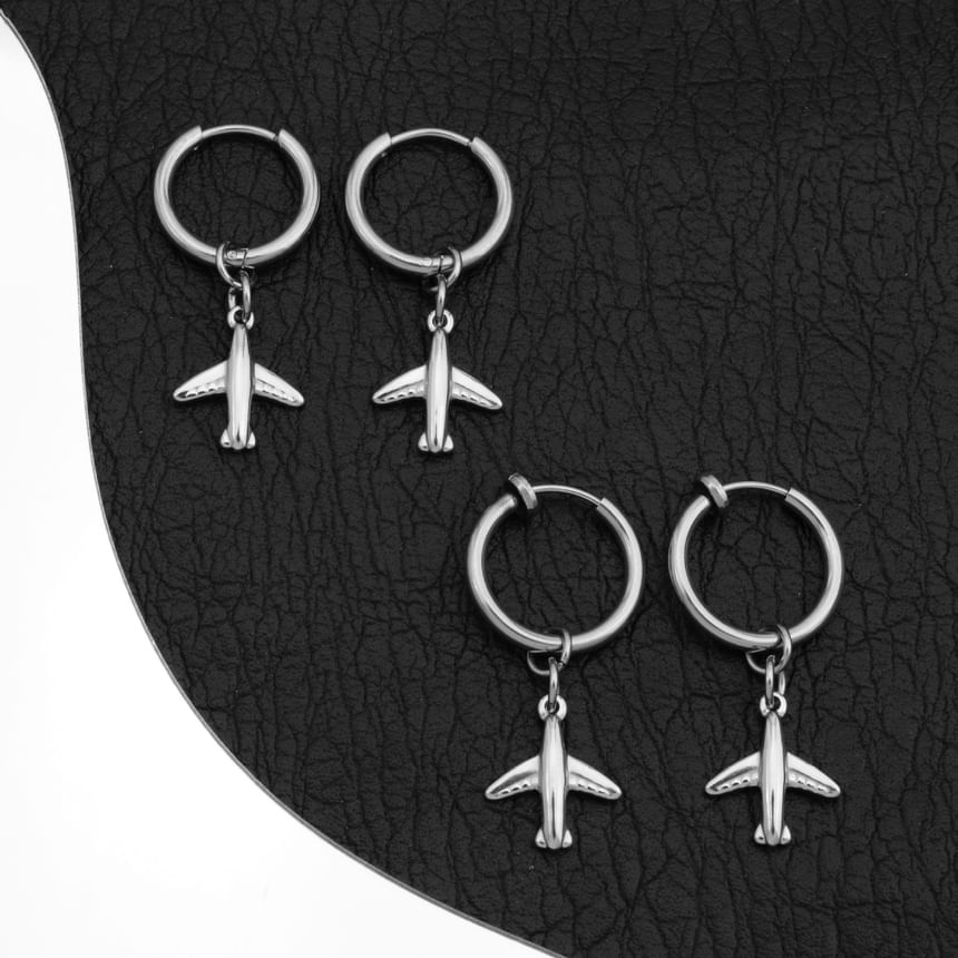 Airplane Hoop Drop Earring / Clip On Earring