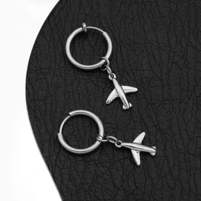 Airplane Hoop Drop Earring / Clip On Earring