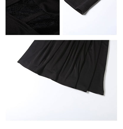 Long-Sleeve Cowl Neck Lace Panel Maxi A-Line Corset Dress
