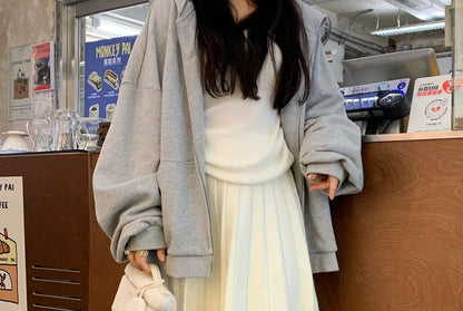 High Waist Knitted Midi A-Line Pleated Skirt