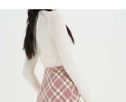 High Waist Plaid Pencil Skirt
